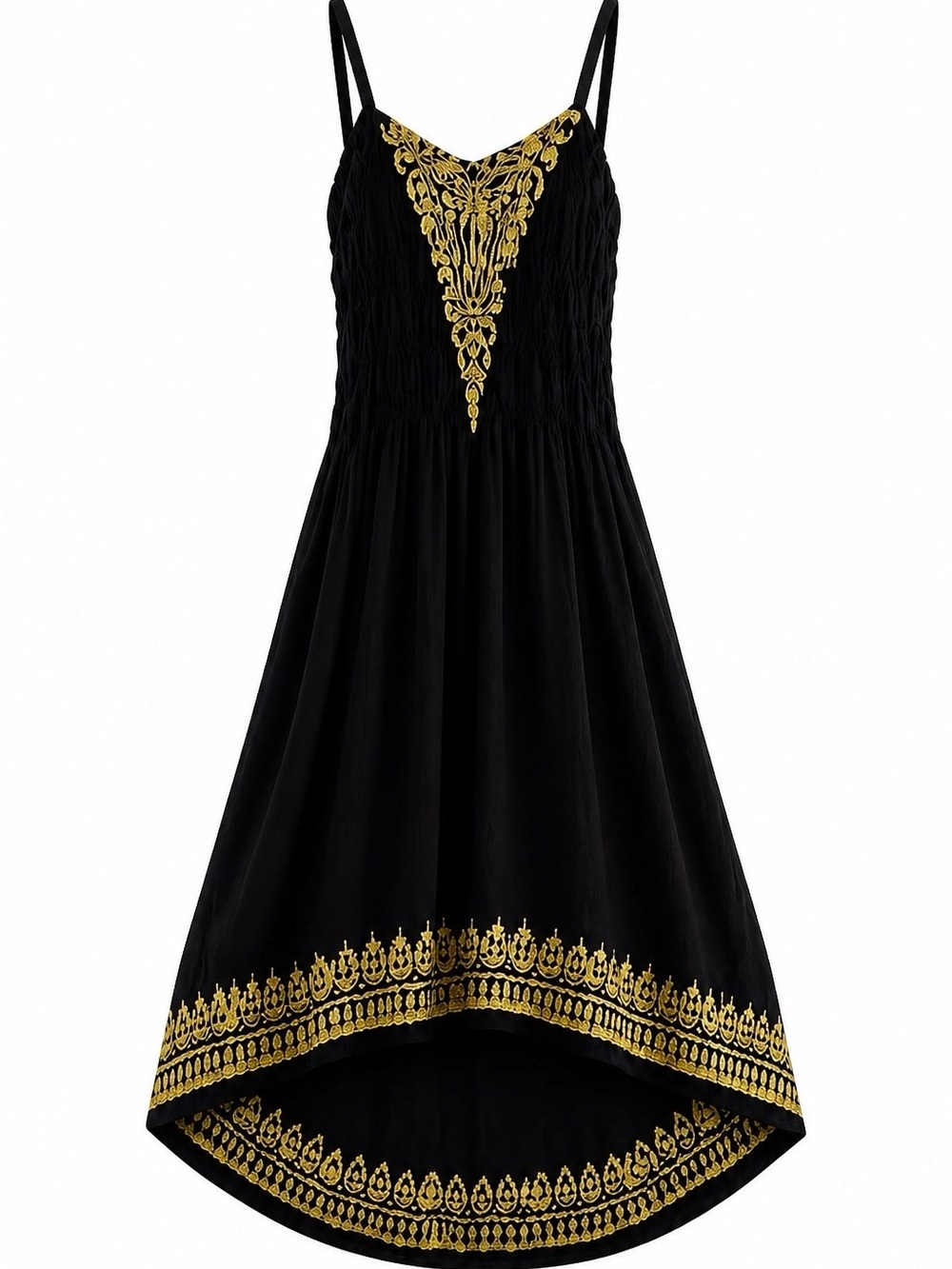 Advance Apparels Elegant Black and Gold High-Low Dress
